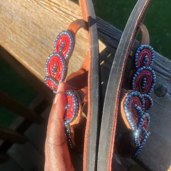 NWOT Debbsie Beads handmade Kenyan beaded leather sandals, size 40, size 9 - Picture 6 of 8